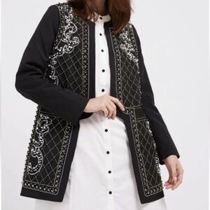Andrew Yu embellished embroidered beaded faux pearl studded blazer jacket